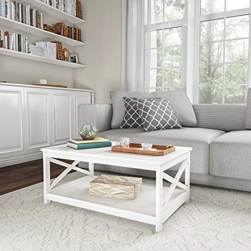 Lavish Home Coffee Table-White Wood, Low Profile & X-Leg Design Mesa de café: Madera Blanca, Perfil bajo y diseño de Patas en X, MDF