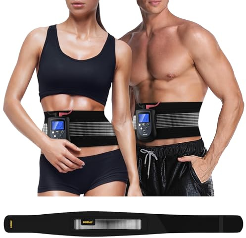 DOMAS Ab Belt Abdominal Muscle Toner- Abs Stimulator with 6 Modes Electronic Abs Stimulating Belt EMS Muscle Toning Belt for Men Women Training Device for Muscles Stomach Workout Massager