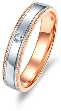 Beydodo Rosėgold Ring Damen 750 Echt, Ehering Rosegold Weißgold Bandring mit Diamant 0.02ct Verlobungsring Große 70 (22.3)