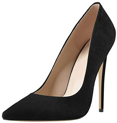Only maker Damen Klassische High Heels Spitze Elegante Pumps Stiletto Damenschuhe Veloursleder Schwarz 46 EU