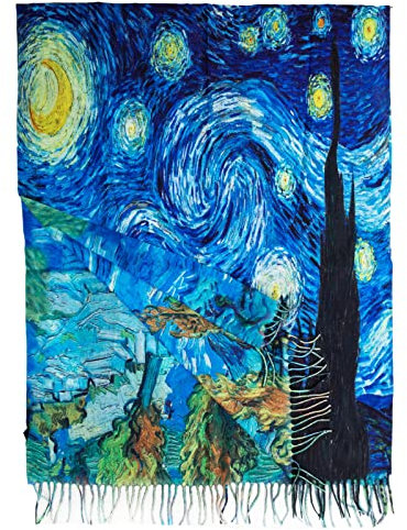 Toocool Sciarpa stola unisex Klimt Van Gogh Kandinsky Monet foulard con quadri famosi 70x170 cm Scialle Opere d'Arte A001 [Taglia unica, Notte Stellata]