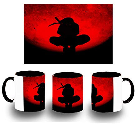 MERCHANDMANIA TAZA NEGRA SASUKE NINJA LUNA ROJA color mug