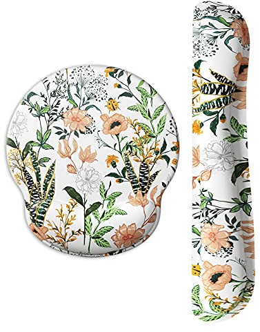 ITNRSIIET Gaming Mousepad mit Handauflage, Maus und Tastatur Handballenauflage-Set, Mauspad Ergonomisches mit Memory Foam Lycra-Stoff und PU-Basis, für Laptop und PC, Blumen