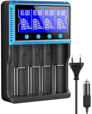 Keenstone Akku Ladegerät Universal, Akku Ladegerät LCD Smart Batterie Ladegerät für NI-MH NI-CD AA AAA Li-Ion LiFePO4 IMR l8650 18500 18350 17670 17500 16340 14500 10440 RCR123 26650 RCR Batterie
