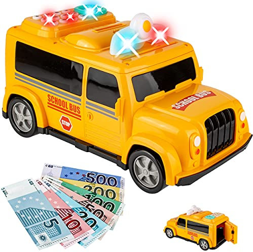 alles-meine.de GmbH elektronische Spardose Modell wählbar Schulbus/Bus - mit Fingerabdruck + Zahlenkombination/Passwort + Sound + Licht - digitaler Tresor Sparschwein für..