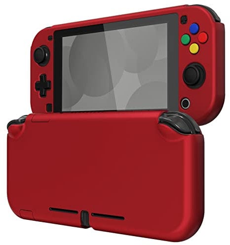 eXtremeRate Schutzhülle für Nintendo Switch Lite,Schutzhülle Case Hülle Schale Tasche Zubehör für Nintendo Switch Lite Joycon Konsole&1 x Panzerglas Schutzfolie mit weißem Rand(Rot)