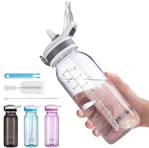 VENNERLI Water Bottle with Straw 1L 800ml BPA Free Reusable Tritan Tough Sports Water Bottle with Flip Straw Portable Leak Proof for Adults School Outdoor Work Gym 1litre (New-Clear, 1L)