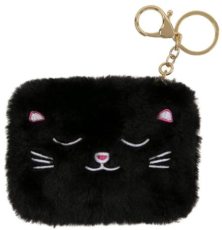 DRAEGER Paris | Porte-Monnaie Peluche Chat Noir | Porte-Feuille Tout Doux avec Porte-clés |Trousse Affaires personnelles | Idée Cadeau Fille Femme Enfant Adulte | Cadeau Mignon