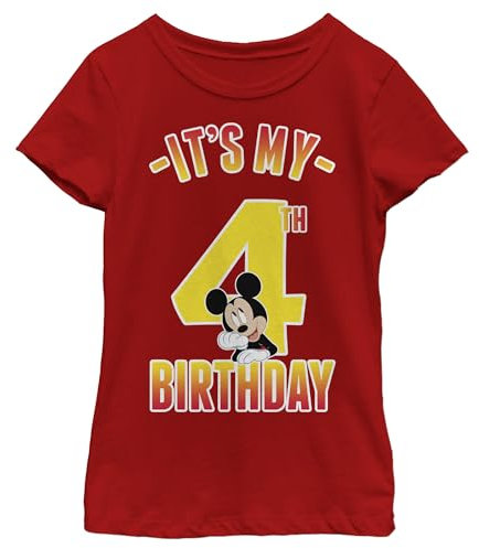 Disney Girl's Little, Big Hiya Pal 4Th Birthday T-Shirt, Red, Medium