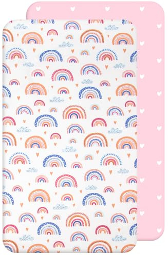 Lovely Hippo 2X Baby Spannbettlaken – 100% Baumwolle, Weich & Atmungsaktiv – Set 2X - Kompatibel mit Chicco & Kinderkraft (Regenbogen, 50 x 83 cm)