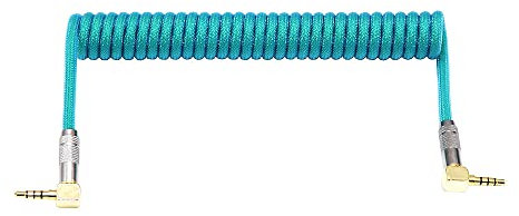Angitu 3.5mm TRRS to TRRS Spring Coiled Cable for Split Mechanical Keyboard RODE Sc7 by VIDEOMIC GO Video Micro-Type Mics Audio Cord Angle Cables (90 to 90 trrs Coil 17CM 16+Blue)