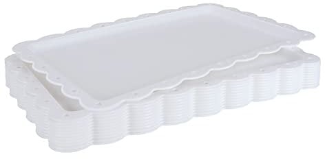 ASelected 12PCS Serving Trays for Food, 35.5x23CM White Plastic Tray Serving Platters for Parties Cake Fruit Sandwich Dessert Snack Kitchen