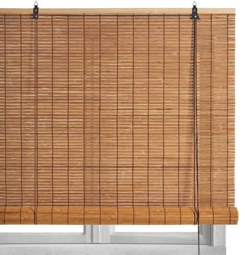 Estor Enrollable de láminas de bambú Color Natural Tostado de 90 x 180 cm