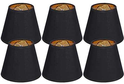 Tissting Lampenschirm Set Schwarz, 6 Stück E14 Kronleuchter Kerzenlichtschirme Barrel Stoff Lampenschirm Clip on für Tischlampe Stehlampe Wandleuchte
