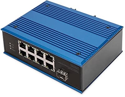 DIGITUS PoE Netzwerk-Switch - 9-Port Fast Ethernet - 8X RJ45 + 1x SFP-Port - Unmanaged - 10/100 Mbit/s - Hutschienen & Wandmontage - IP40 - Industrial Serie - Blau