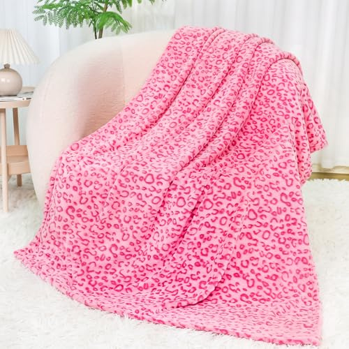 SEEGU Coperta in pile con ghepardo, calda coperta leopardata rosa leggera per divano, letto, campeggio, viaggi, 127 x 152,4 cm (BP-15)