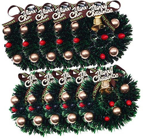 OFFSCH Kleiner Weihnachtskranz Miniatur Kranz Künstlicher Weihnachtskranz mit Schleife und Glocke 10 Stück Miniatur Weihnachtsschmuck für Puppenhaus Kunststoff Dekoration Weihnachtsbaum Hängedeko