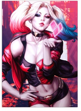 Displate - Poster aus Metall - Einfache Montage ohne Bohren - DC Comics - Harley Quinn - Mad Love - Größe M - 32x45cm Matt