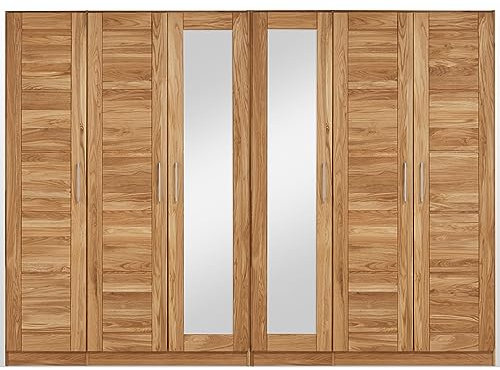 Lomadox 6-türiger Schlafzimmer Massivholz Kleiderschrank Drehtürenschrank Schlafzimmerschrank Schrank mit Spiegel in Wildeiche massiv, B/H/T: ca. 285/207/60 cm