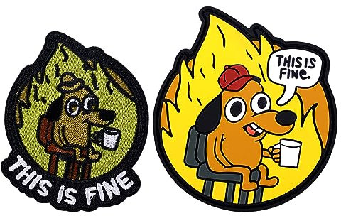 This is Fine Dog Patch, 2 Stück Lustig Stickflicken PVC-Gummi Stickerei Patches mit Klettverschluss Patches zum Aufbügeln Meme für Rucksäcke Hundegeschirre Westen Jacken Jeans Hüte