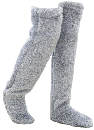 JISADER Plüsch Warme Lange Socken, Kuschelsocken Damen Plüsch Overknee Socken, Teddy Legs Socks Fleece Overknee Strümpfe Stulpen, Oberschenkel Strümpfe Flauschig für Schlafen Zuhause