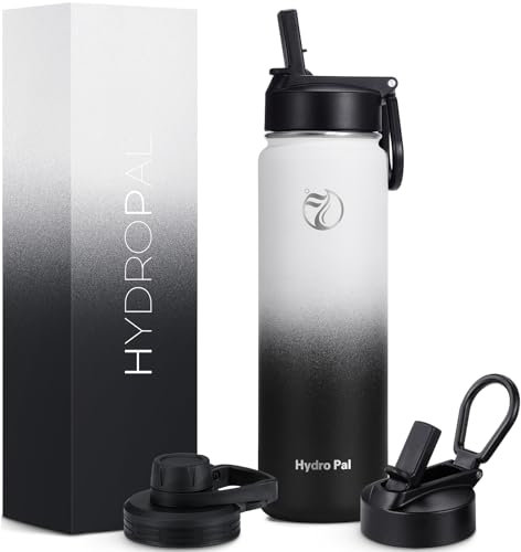 HydroPal Vacuum Insulated Stainless Steel Water Bottle, 1200ml/1000ml/750ml- 2 Lids (Straw Lid and Spout Lid), 2 Straws Water Bottle for 12 Hours Hot & 24 Hours Cold Drinks, Great for Work, Travel