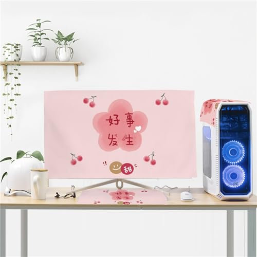 Hixingo 3 Pieces Set Computer Dirt-proof Cover, Desktop PC Dust Cover Protector Computer Screen Display Protective for 19-32 inch PC, Desktop and TV (Pink Cherry,22 inches)