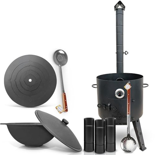Utschak mit Kasan 16l Gusseisen & Flacher Boden + Adapter-Herdplatte