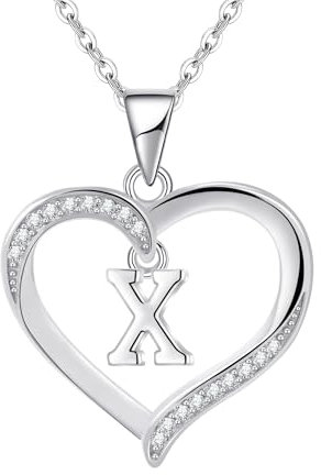 Cosie Lily Silver Necklaces for Women Heart Initial Necklace Sterling Silver Necklace Letter Necklace X Name Pendant Jewellery for Women,Initial Necklaces for Girls Gifts for Girls Birthday Presents