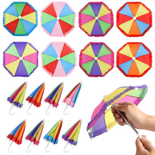 XIHIRCD 8pcs Miniature Umbrellas, 11.8 Inch Adjustable Mini Lace Colorful Decorations for Decorations & Home Accessories & Games Photography Props Supplies (Rainbow Colors)