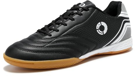 LEOCI Men's Indoor Soccer/Futsal Shoes for Indoor Rubber Flat Outsole for Training Black/White