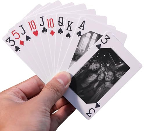 TDXHHW Benutzerdefiniertes Spielkartendeck mit Fotos, personalisierte Fotoalbum-Alternative, einzigartige Familienparty-Gastgeschenke, Fotogeschenk, Paarfotos, Spielkarten, Beige