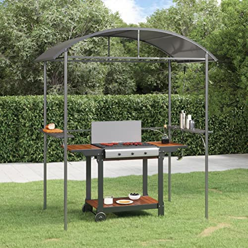 Homgoday Außenpavillon, Grillpavillon, Seitenablagen, Anthrazit, 220 x 115 x 230 cm, Stahl, Außenpavillon für Garten, Balkon, Terrasse, faltbarer Gartenpavillon,