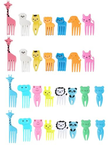 Mini Tenedores de Frutas de Dibujos Animados, 30 Piezas Tenedores de Frutas Infantiles, Palillos Infantiles, para Tartas y Dulces, Mini Brochetas, Postres, Reutilizables, Color Aleatorio