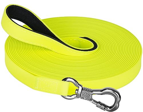 X XBEN Wasserfest Schleppleine für Hunde,3M 5M 10M 15M 20M 30M Gummierte Schleppleine mit Abschließbarer Karabine, Hundeleine Laufleine für Kleine Mittlere Große Hunde,Robuste Trainingsleine,Neon Gelb
