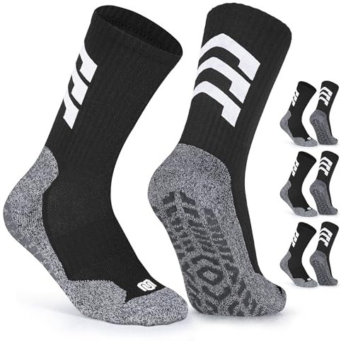 CLOSEMATE 3 Paar Fußball Socken Herren Grip Football Socks Anti-Rutsch Fußballsocken Sportsocken Für Basketball Laufen Pilates Yoga 39-42 Schwarz-Grau M