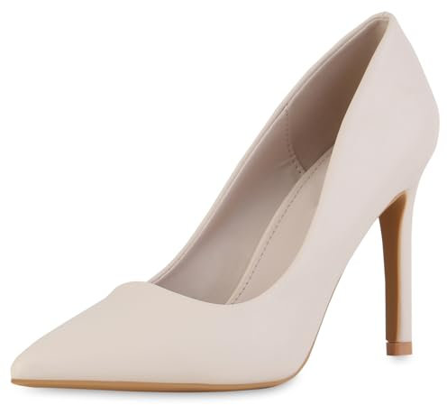 VAN HILL Damen Spitze Pumps Stiletto Basic Klassisch Schuhe 216229 Beige 37