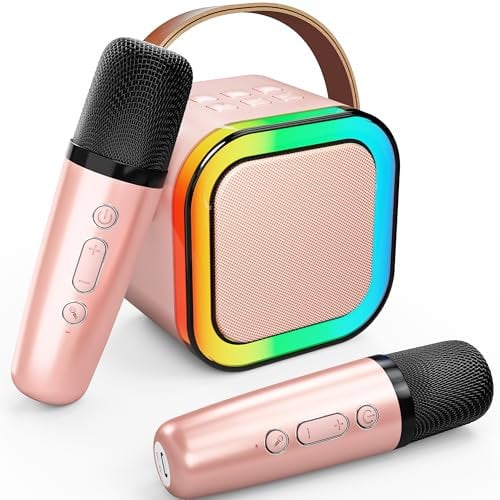 Ankuka Karaoke Machine for Kids Adults, Portable Bluetooth Mini Karaoke Microphone Singing Speaker with 2 Wireless Mic and Light,Toys for All Smartphones,Birthday, Family,Home Party (Rose Gold)