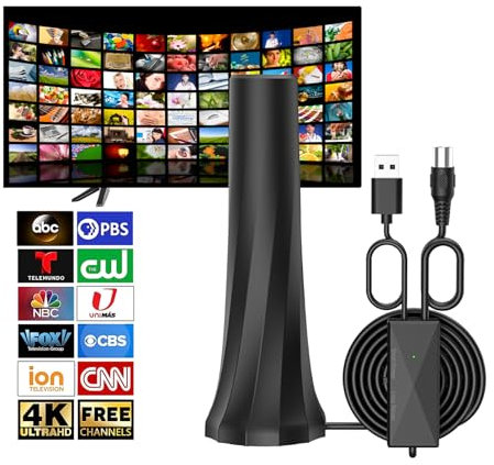 THRICEX® Freeview TV Aerial, 980+ miles range, digital TV antenna with amplifier booster, 360° HDTV for enhanced local channels signal reception, supports 8K, 4K, 1080P (AN-2034)