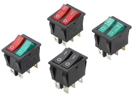 1pcs Double Rocker Switch DPST 6 Pin On-Off With Green + Red Light 20A 125VAC Latching Switch w cap(Green Red)