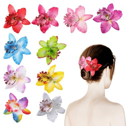10 horquillas para el pelo de orquídeas hawaianas, horquillas para el pelo de flores artificiales, horquillas de flores coloridas, accesorios para vacaciones en la playa