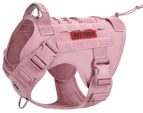OneTigris Fire Watcher Harnais tactique de sécurité pour chien avec 1 poignée et 2 anneaux anti-traction en D en nylon 1000D Taille M Rose