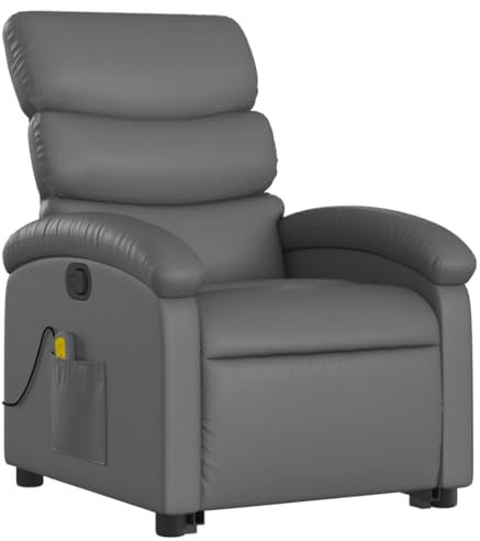 Tidyard Massagesessel, Aufstehsessel, Sessel mit Aufstehhilfe, Relaxsessel mit Liegefunktion, Fernsehsessel Liegesessel, Grau Kunstleder