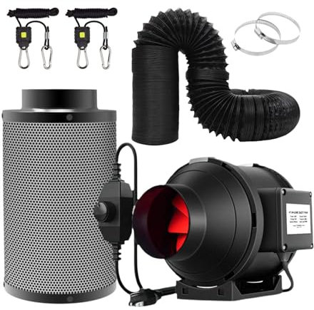 SunStream Inline Ventilation Fan Kit, 6 inch Plastic Inline Duct Fan with Speed Controller,6 inch Diameter Flexible Ducting with Mounting Clamps, 6 inch Carbon Filter 1/8 Heavy Duty Rope (6 Inch Kit)