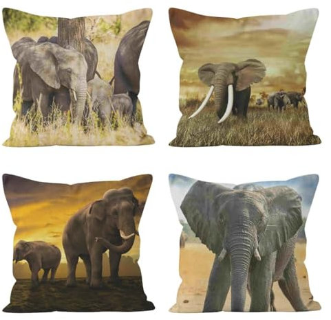 CEVAN Linen Kissenbezüge Draußen Kissenbezug Yogakissen Elefant Kissenbezüge Sofakissen Kissenhülle Asiatisch Kissenbezüge Sofa Dekor 50x50cm,4Pcs