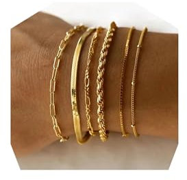 6-stückiges Set goldfarbene 14K Edelstahlarmbänder für Frauen - Charm-Armbänder, wasserdicht, hochwertiger Schmuck