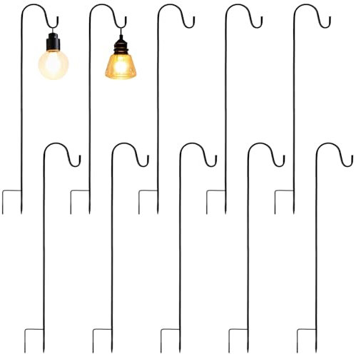 MAHIONG Set of 10 Shepherds Crook Garden Hooks, 32 Inch Adjustable Height Shepherds Hooks for Garden Lights, Metal Garden Border Hook for Lanterns, Lights, Plant Baskets, 4 Section Stitching
