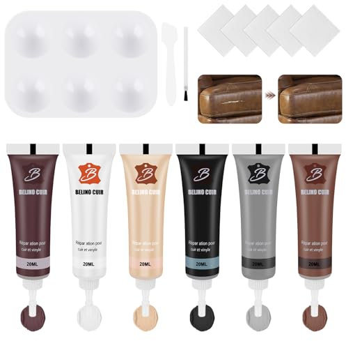 Lederreparatur Creme, 6 Farben Leder Reparatur Set, Lederfarbe Creme, Kunstleder Reparaturset Reparieren, Leder Reparatursätze, Mischbare Lederreparatursets für Sofa, Autositze, Lederjacke, Schuhe