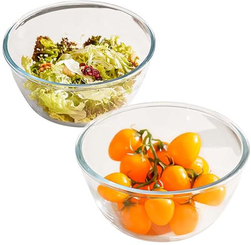 GOMETY Lot de 3 bols en verre 500 ml + 800 ml + 1100 ml - Grand saladier rond en verre pour la cuisine, salade, fruits, céréales, pudding, lave-vaisselle