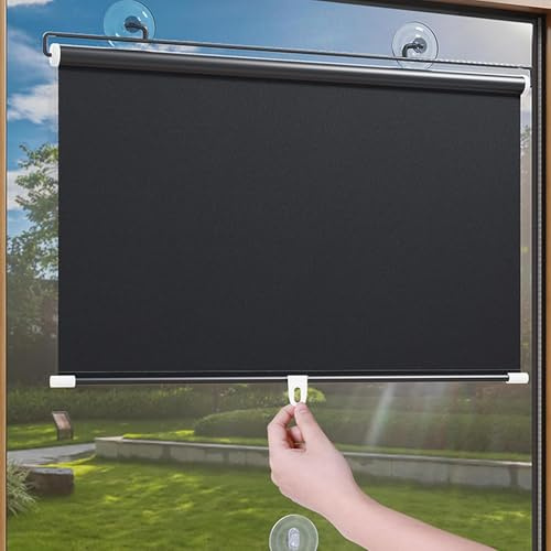 Saugnapfes Fenster Rollo Sonnenschutz Verdunkelungs Rollo Sichtschutz einziehbare Sonnenschutz,tragbarer temporärer Jalousievorhang,ohne Bohren für Home Office Auto schwarz